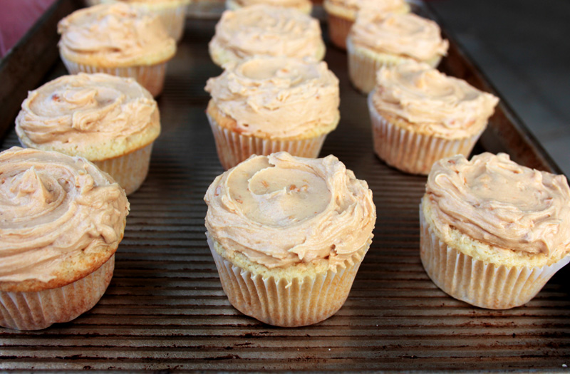 Buttermilk Cupcakes with Chunky Peanut Butter Frosting