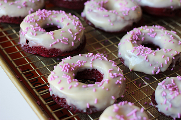 Baked Red Velvet Donuts - Whisk and Heels